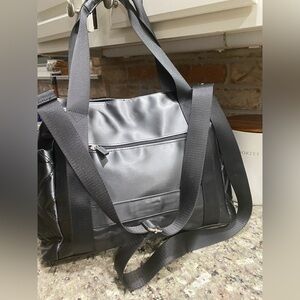 IHKWIP Black metallic Zig-Zag Transit Tote work bag with crossbody strap. EUC